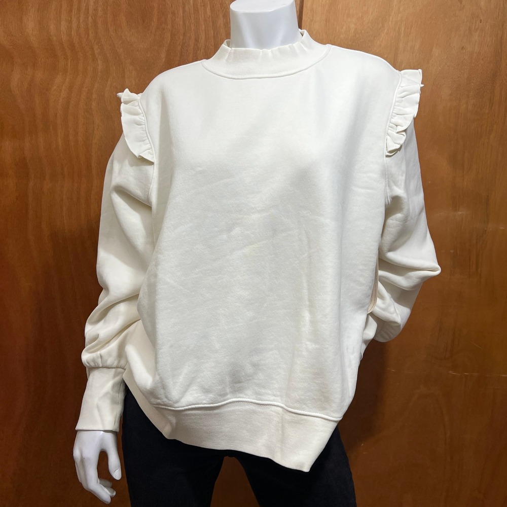 Goodthreads Women's Fleece Long Sleeve Ruffle Shoulder Cream Sweatshirt Size 2XL